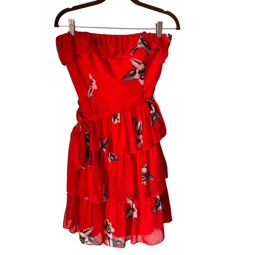 White House Black Market Off Shoulder Floral Tiered Chiffon Dress 6 Ruffle Flaw